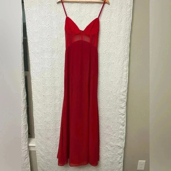 ASOS Designs Corset Dress Red Size 6 Maxi Sheer Panel Bodice Formal Sexy Cut Out - Picture 16 of 16